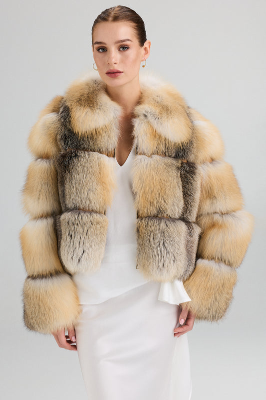 Golden Island natural fox fur jacket